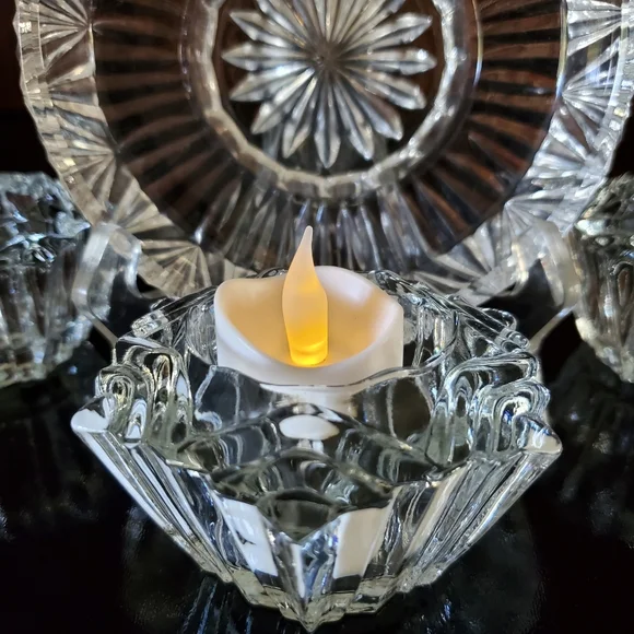 5pc "Prism" Crystal (4) Votive Holders & (1) 6" Crystal Bowl/Pillar🕯 Holder - Picture 10 of 16